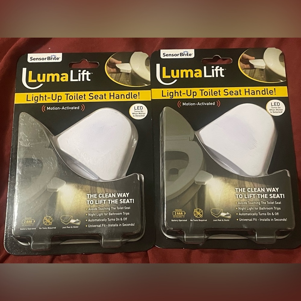 Lot of 2 LumaLift Motion-Activated LED Light-Up Toilet Seat Handles NEW